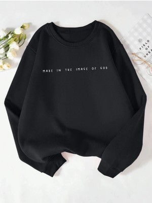 Trend Kadın Tişörtü Gad Baskı Kazak Görüntüsünde Yapılan Rahat Crewneck Polar Yumuşak Hoodie