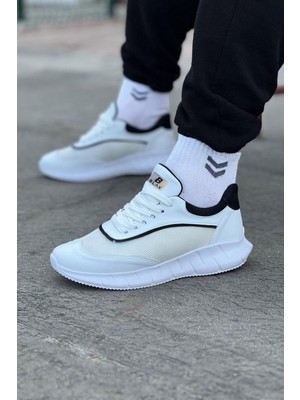 Zapatos WG062 Erkek Günlük Bağcıklı Triko Cilt Spor Sneaker Ayakkabı Ctbt - Beyaz/siyah