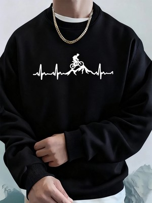 Ecg Bisiklet Off-Road Baskılı Erkek Tişörtü Kış Bisiklet Yaka Kapüşonlu Üst Sokak Polar Sıcak