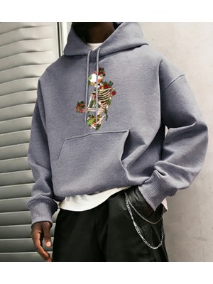 Cottagecore Tarzı Sukulent Teslim Olmak Desen Erkekler Hoody Cep Vintage Üst Rahat Gevşek Yum