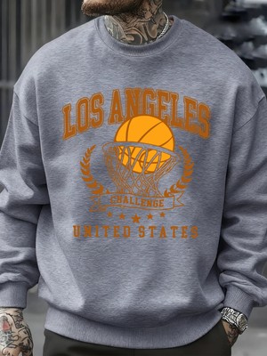 Los Angeles Basketbol Mücadelesi Baskılı Sweatshirt Erkek Retro Hip Hop Kıyafetleri Günlük Ka