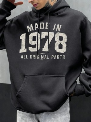 1978'DE Üretilmiştir Tüm Orijinal Parçalar Baskılı Erkek Günlük Moda Kapüşonlular Büyük Beden