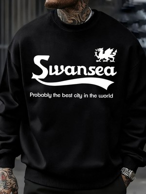 Swansea En Iyi Şehir Mektup Tasarım Erkek Kazaklar Vintage Kazak Rahat Yumuşak Giyim Polar Hi