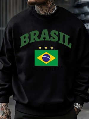 Brezilya Güney Amerika Baskılar Erkek Kazak Trendy Polar Kazak Sonbahar O-Yaka Giysiler Sıcak