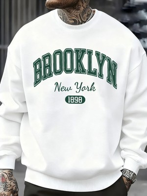 Brooklyn New York 1898 Baskılar Kazak Sonbahar Erkek Giysileri Polar Moda Kazak Rahat Bisikle