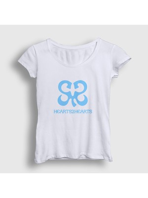 Presmono Kadın Beyaz Logo K-Pop HEARTS2HEARTS T-Shirt