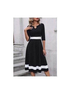 Kadın Truvakar Kol V Yakalı Janjan Krep Midi Elbise