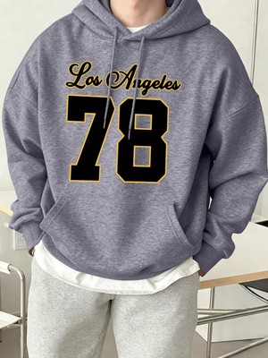 Los Angeles Numarası 78 Baskı Erkekler Sonbahar Hoody Yumuşak Cep Tişörtü Rahat Polar Eşofman