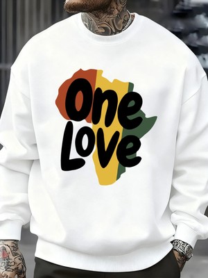 One Love Afrika Kıtası Baskılı Sweatshirt Erkekler Bisiklet Yaka Kıyafetler Sonbahar Polar Ka