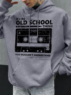 Eski Okul Tarzı Baskılı Erkek Kapüşonlu Sweatshirt Sonbahar Hip Hop Kapüşonlu Günlük Polar Sp