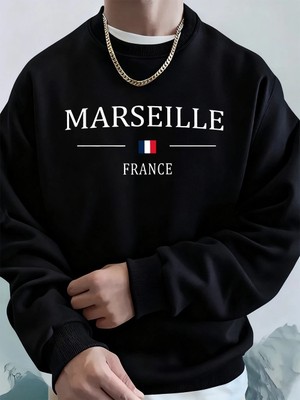 Marsilya Fransa Bayrağı Baskı Erkekler Hoodie Sonbahar Polar Sıcak Tişörtü Rahat Gevşek Bisik