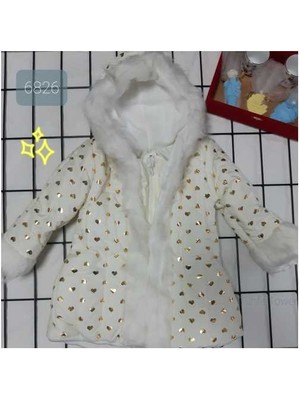 Minik Prenseslere Kürklü Kalpli Beyaz Kız Mont Kaban Tuhfetower