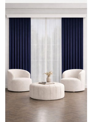 PerdeYap Ada Fon Perde Tek Kanat 1/3 Sık Pile 32-Koyu Lacivert