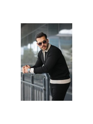 Erkek Kol ve Yaka Detaylı Uzun Kollu Triko