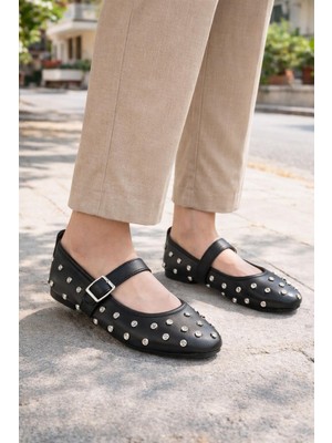 ModaOnn  Kadın Taşlı Tokalı Bantlı Babet Ayakkabı