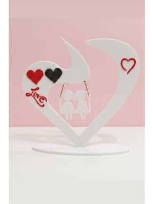 Printhane 3D Kalp Formlu Salıncaklı Çift Figürlü Dekoratif Biblo