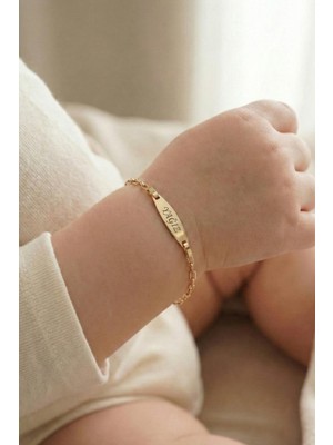 Fiyonk Kuyumculuk 14 Ayar Altın Oval Ataç Zincirli Oval Plaka Bebek Çocuk Künyesi