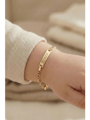 Fiyonk Kuyumculuk 14 Ayar Altın Figaro Zincirli Dikdörtgen Plaka Bebek Çocuk Künyesi