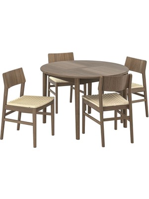 Hobiurun Yemek Masası Takımı, Kahverengi Kayın, 4 Sandalyeli, Açılabilir, Yuvarlak