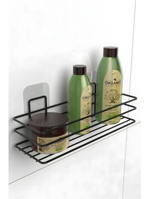 Gusion Yapışkanlı Duş ve Banyo Rafı Siyah Kaplamalı Paslanmaz Metal Şampuan, Sabun, Duş Jeli