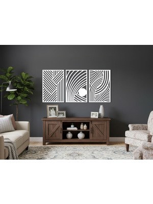 3 Parça Modern Geometrik Ahşap Duvar Tablosu Seti – Dekoratif Mdf Tablo