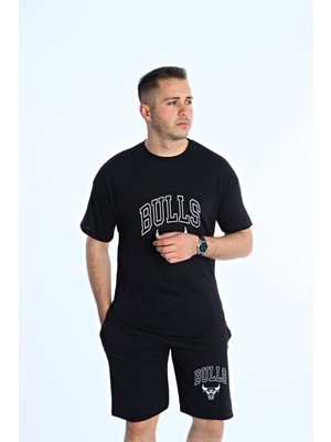 Eg38 Bulls Baskılı Şort Takım Siyah