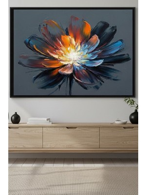Safir Design Modern Soyut Çiçek Tasarımlı Siyah Çerçeveli Tablo, Yağlı Boya Efektli Estetik Çerçeveli Tablo