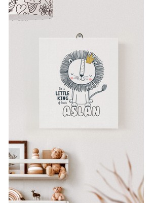 Lilabio Isme Özel Çocuk Odası Kanvas Tablo Aslan (17X21 Cm)