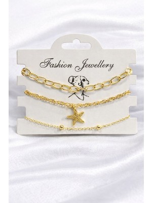 Ekonomik Sepeti 3'lü Gold Renkli Yıldız Desenli Çelik Bileklik Set