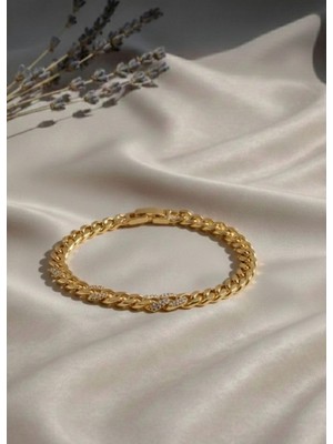 Nora Vıp 14 K Şık Taşlı Gurmet Zincir Kadın Bileklik Gold