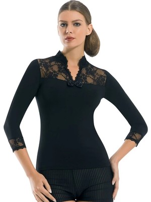 İlkyaz Fashion Ieg™ Geniş Dantelli Patlı Uzun Kollu Elestan Bluz  2176