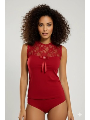 İlkyaz Fashion Ieg™ Berrak Bayan Geniş Dantelli Kolsuz Elastane Body