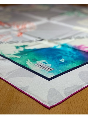 Vavelli Gölge Desen Mor Beyaz Twill Ipek Eşarp