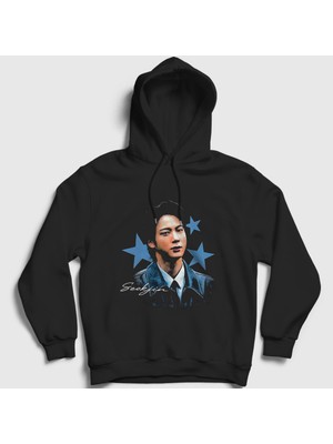 Presmono Unisex Siyah Stars Kim Seok Jin Bts Kapüşonlu Sweatshirt