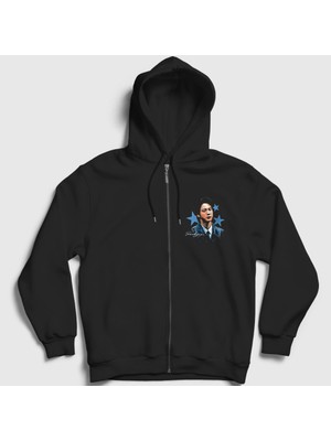 Presmono Unisex Siyah Stars Kim Seok Jin Bts Fermuarlı Kapüşonlu Sweatshirt