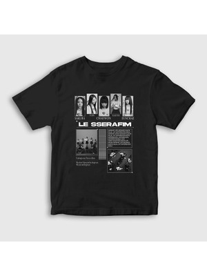 Presmono Unisex Çocuk Siyah Unforgiven K-Pop Le Sserafim T-Shirt