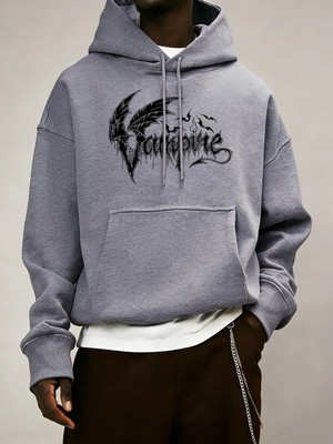 Vampir Yarasa Kanatları Desen Erkekler Temel Tüm Maç Hoody Gevşek Polar Elbise Rahat Cep Kaza