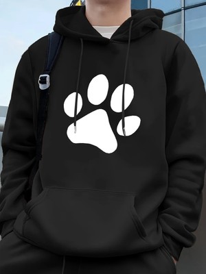 Basit Taban Desen Baskılı Erkek Sweatshirtleri Kışlık Bol Kapüşonlu Üstler Spor Cepli Polar S