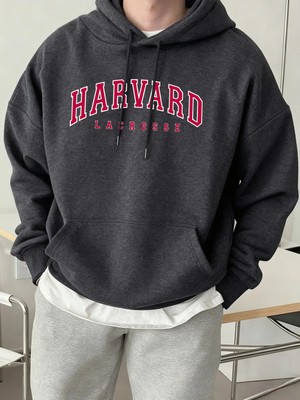 Harvard Lacrosse Baskılı Kapüşonlu Üst Erkek Yumuşak Moda Tişörtü Spor Rahat Sokak Giysisi Te