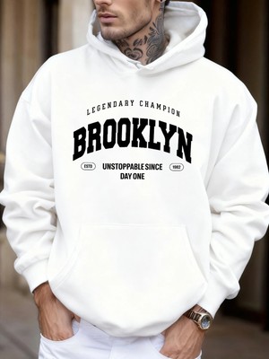 Brooklyn Unstoppable Since Day One Baskılı Sokak Modası Kapüşonlu Üst Erkek Günlük Polar Tişö