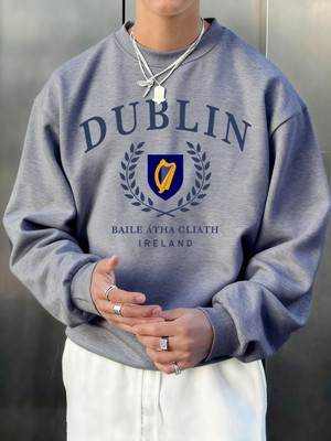 Dublin Irlanda Mektup Desen Sonbahar Erkekler Kazak Moda Bisiklet Yaka Kazak Hip Hop Giysiler