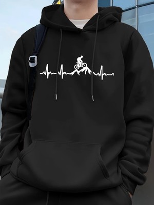 Ecg Bisiklet Off-Road Baskı Erkek Tişörtü Kış Cep Kapşonlu Moda Polar Sıcak Gevşek Kazaklar R