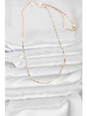 Bsre 14K Gold Renk Çubuk Kesme Zincir 60 cm Kadın Kolye (Cm)