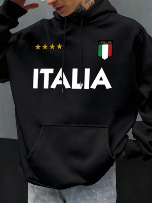 Italya Italyan Bayrağı Tasarım Erkekler Hoodie Polar Kapüşonlular Cep Yumuşak Hoody Sonbahar