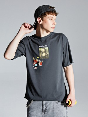 Lc Waikiki Yeni Sezon Bisiklet Yaka Mona Lisa Baskılı Genç Erkek Tişört