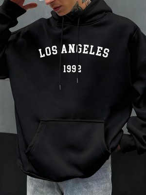 Los Angeles 1992 Mektup Tasarım Kapüşonlular Erkekler Sonbahar Moda Cep Hoody Rahat Polar Sok