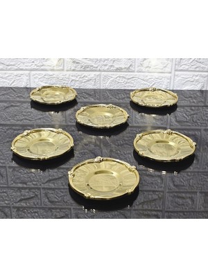 Atabey Home Metal 6'lı Çay Tabağı & Döküm Gül Çerçeveli Gold-Gold 5.5 cm Iç Bardak Çapı - 12 cm Genel Çap