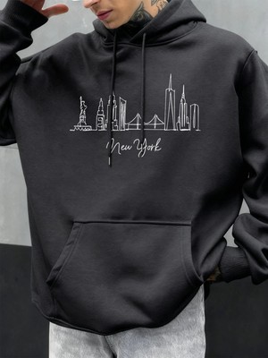 New York City Line Baskı Sonbahar Kapüşonlular Erkekler Polar Rahat Hoody Rahat Hip Hop Sokak