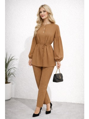 Hiramir Kadın Taş Detaylı Beli Bağlamalı Bluz Pantolon Takım YZ2512