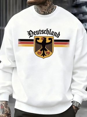 Almanya Ulusal Amblemi Baskılı Kazak Erkekler Sonbahar Hip Hop Kazaklar Bisiklet Yaka Polar Ü